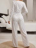 Cute Bow Print Sleepwear Set with Long Pants