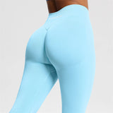 Women's Seamless Bum Shaping Leggings Yoga Sports Pants Low Ribbed Band Fitness Workout Scrunch Butt Tight Knee-Length Casual