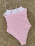 2025 Sexy Pink One-Piece Swimsuit with Rhinestone Accent Sleeveless Bathing suits Backless Monokinis Lady Holiday Beachwear