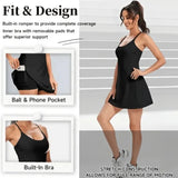 Dress for Women with Built in Shorts Built-in Bra Pads Womens Athletic Dresses Sleeveless Crew Neck Active Workout Skort Dress