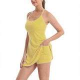Dress for Women with Built in Shorts Built-in Bra Pads Womens Athletic Dresses Sleeveless Crew Neck Active Workout Skort Dress