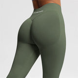 Women's Seamless Bum Shaping Leggings Yoga Sports Pants Low Ribbed Band Fitness Workout Scrunch Butt Tight Knee-Length Casual