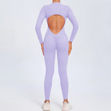 Women Sportwear Yoga Jumpsuit Zip Long Sleeve Back Open Outfit Fitness Tracksuit Tight One-piece Gym Overalls Sports Bodysuit