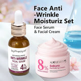 Anti Wrinkle Face Skincare Set Retinol Serum & Sakura Cream Fine Line Remover Anti Aging Nourishing Facial Resurfacing Skin Care