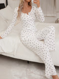 Cute Bow Print Sleepwear Set with Long Pants