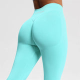Women's Seamless Bum Shaping Leggings Yoga Sports Pants Low Ribbed Band Fitness Workout Scrunch Butt Tight Knee-Length Casual