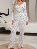 Cute Bow Print Sleepwear Set with Long Pants