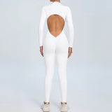 Women Sportwear Yoga Jumpsuit Zip Long Sleeve Back Open Outfit Fitness Tracksuit Tight One-piece Gym Overalls Sports Bodysuit