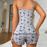 Summer Women’s Two-Piece Pajama Set Deep V-Neck Tops Shorts