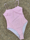 2025 Sexy Pink One-Piece Swimsuit with Rhinestone Accent Sleeveless Bathing suits Backless Monokinis Lady Holiday Beachwear