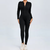 Women Sportwear Yoga Jumpsuit Zip Long Sleeve Back Open Outfit Fitness Tracksuit Tight One-piece Gym Overalls Sports Bodysuit
