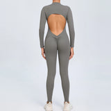 Women Sportwear Yoga Jumpsuit Zip Long Sleeve Back Open Outfit Fitness Tracksuit Tight One-piece Gym Overalls Sports Bodysuit