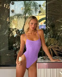 2025 Sexy Pink One-Piece Swimsuit with Rhinestone Accent Sleeveless Bathing suits Backless Monokinis Lady Holiday Beachwear