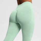 Women's Seamless Bum Shaping Leggings Yoga Sports Pants Low Ribbed Band Fitness Workout Scrunch Butt Tight Knee-Length Casual