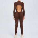Women Sportwear Yoga Jumpsuit Zip Long Sleeve Back Open Outfit Fitness Tracksuit Tight One-piece Gym Overalls Sports Bodysuit