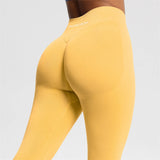 Women's Seamless Bum Shaping Leggings Yoga Sports Pants Low Ribbed Band Fitness Workout Scrunch Butt Tight Knee-Length Casual