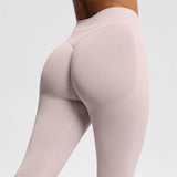 Women's Seamless Bum Shaping Leggings Yoga Sports Pants Low Ribbed Band Fitness Workout Scrunch Butt Tight Knee-Length Casual