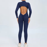 Women Sportwear Yoga Jumpsuit Zip Long Sleeve Back Open Outfit Fitness Tracksuit Tight One-piece Gym Overalls Sports Bodysuit