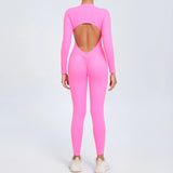 Women Sportwear Yoga Jumpsuit Zip Long Sleeve Back Open Outfit Fitness Tracksuit Tight One-piece Gym Overalls Sports Bodysuit
