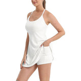 Dress for Women with Built in Shorts Built-in Bra Pads Womens Athletic Dresses Sleeveless Crew Neck Active Workout Skort Dress