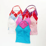 NCLAGEN Longline Strappy Top Sports Yoga Vest Women's Fitness Tank Top Gym Beautiful Open Back Bra Running Workout Halter