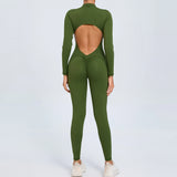 Women Sportwear Yoga Jumpsuit Zip Long Sleeve Back Open Outfit Fitness Tracksuit Tight One-piece Gym Overalls Sports Bodysuit