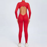 Women Sportwear Yoga Jumpsuit Zip Long Sleeve Back Open Outfit Fitness Tracksuit Tight One-piece Gym Overalls Sports Bodysuit