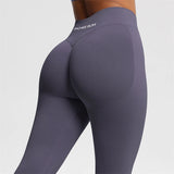 Women's Seamless Bum Shaping Leggings Yoga Sports Pants Low Ribbed Band Fitness Workout Scrunch Butt Tight Knee-Length Casual