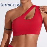QINACTIVE Women'  sexy One Shoulder Sports Bras Yoga Top Vest Quick-drying Yoga Gym Running Fitness Underwear