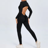 Women Sportwear Yoga Jumpsuit Zip Long Sleeve Back Open Outfit Fitness Tracksuit Tight One-piece Gym Overalls Sports Bodysuit