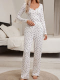 Cute Bow Print Sleepwear Set with Long Pants