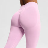 Women's Seamless Bum Shaping Leggings Yoga Sports Pants Low Ribbed Band Fitness Workout Scrunch Butt Tight Knee-Length Casual