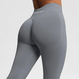 Women's Seamless Bum Shaping Leggings Yoga Sports Pants Low Ribbed Band Fitness Workout Scrunch Butt Tight Knee-Length Casual